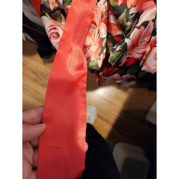 1980-90's Victoria's Secret Floral Satin Robe Kimono - Red & Black OSFA‎ Vintage - Picture 6 of 6